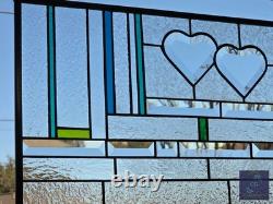 Stained glass panel beveled hearts, gift that says I love you. Valentine's