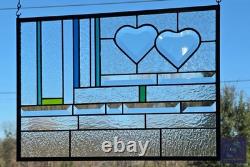 Stained glass panel beveled hearts, gift that says I love you. Valentine's