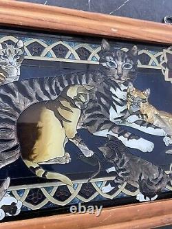 Stained glass panel of Tiffany cats