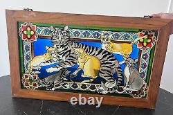 Stained glass panel of Tiffany cats