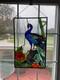 Stained glass peacock flower bamboo window panel framed. Nice