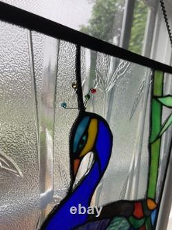 Stained glass peacock flower bamboo window panel framed. Nice