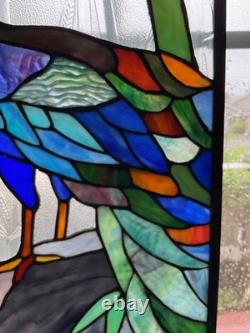 Stained glass peacock flower bamboo window panel framed. Nice