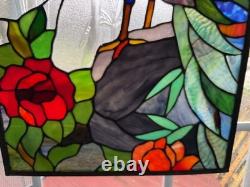 Stained glass peacock flower bamboo window panel framed. Nice
