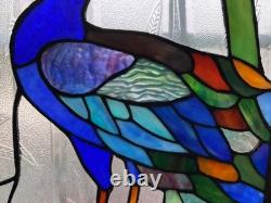 Stained glass peacock flower bamboo window panel framed. Nice