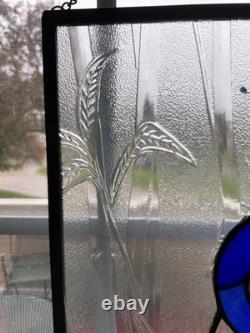 Stained glass peacock flower bamboo window panel framed. Nice