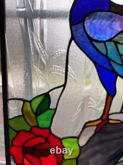 Stained glass peacock flower bamboo window panel framed. Nice