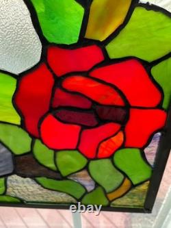 Stained glass peacock flower bamboo window panel framed. Nice