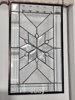 Stained glass star panel with dichroic and gems20 5/8'x12 5/8-52x32cm