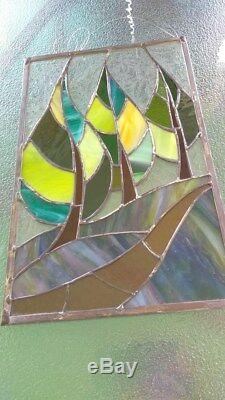 Stained glass tree window panel, art deco, abstract, hand crafted