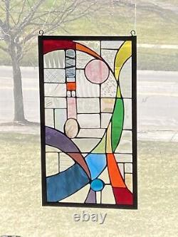 Stained glass window Panel Abstract Art Deco Multi Color Usa Handcrafted