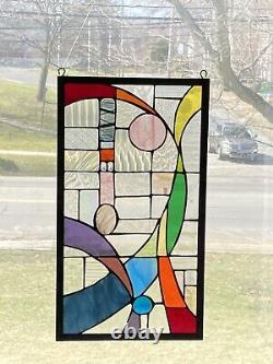 Stained glass window Panel Abstract Art Deco Multi Color Usa Handcrafted