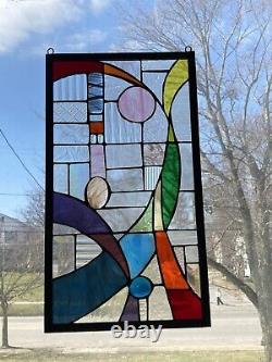 Stained glass window Panel Abstract Art Deco Multi Color Usa Handcrafted