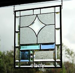 Stained glass window Panel star clear, colored bevels15.75x13.5