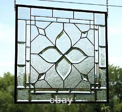 Stained glass window hanging, panel Square 21.75 3SQFT Handmade in USA beveld