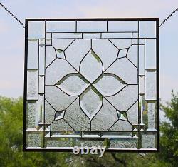 Stained glass window hanging, panel Square 21.75 3SQFT Handmade in USA beveld