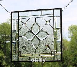 Stained glass window hanging, panel Square 21.75 3SQFT Handmade in USA beveld