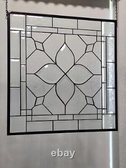 Stained glass window hanging, panel Square 21.75 3SQFT Handmade in USA beveld