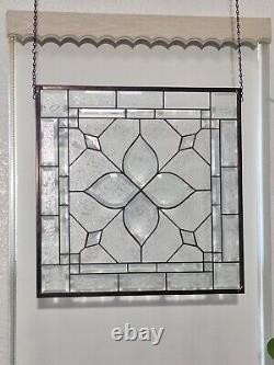 Stained glass window hanging, panel Square 21.75 3SQFT Handmade in USA beveld