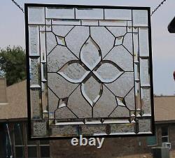 Stained glass window hanging, panel Square 21.75 3SQFT Handmade in USA beveld