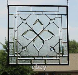 Stained glass window hanging, panel Square 21.75 3SQFT Handmade in USA beveld