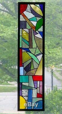Stained glass window panel, Abstract OOAK multi colors and textures