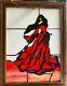 Stained glass window panel. Lady in red. Handmade. 18.5 x 14.5