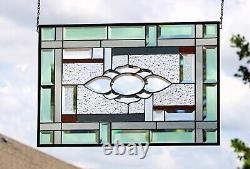 Stained glass window panel, rectangular, beveled, can be customized 24x 16 1/2