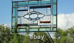 Stained glass window panel, rectangular, beveled, can be customized 24x 16 1/2