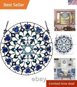Star of David Stained Glass Window Panel Hanging Judaica Decor for Hanukkah