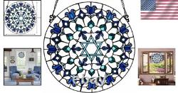 Star of David Stained Glass Window Panel Hanging Judaica Decor for Hanukkah