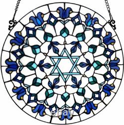 Star of David Stained Glass Window Panel Hanging Judaica Decor for Hanukkah