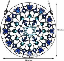 Star of David Stained Glass Window Panel Hanging Judaica Decor for Hanukkah
