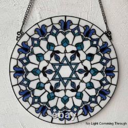 Star of David Stained Glass Window Panel Hanging Judaica Decor for Hanukkah