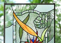 Strelizia Reginae, Bird of Paradise stained glass window panel, 20 x 34