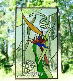 Strelizia Reginae, Bird of Paradise stained glass window panel, 20 x 34