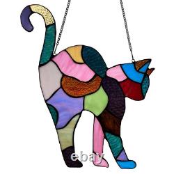 Stretching Cat Stained Glass Window Panel