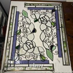 Studio Art Stained beveled floral leaves vine steam glass corner hanging panels