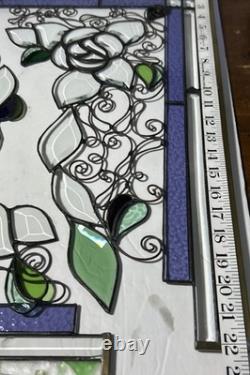 Studio Art Stained beveled floral leaves vine steam glass corner hanging panels