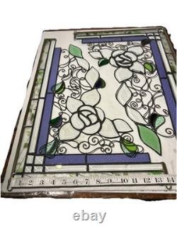 Studio Art Stained beveled floral leaves vine steam glass corner hanging panels