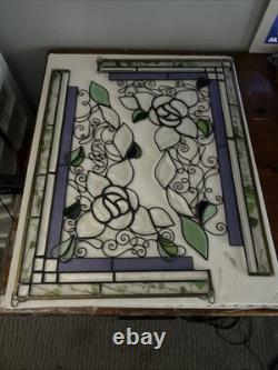Studio Art Stained beveled floral leaves vine steam glass corner hanging panels
