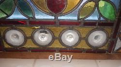 Stunning Antique Victorian Framed Stained Glass, Bullseye Glass Square Panel