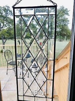 Stunning Handcrafted Stained Glass Clear Beveled Window Panel, 24 X 9.5 E C