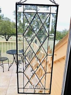 Stunning Handcrafted Stained Glass Clear Beveled Window Panel, 24 X 9.5 E C