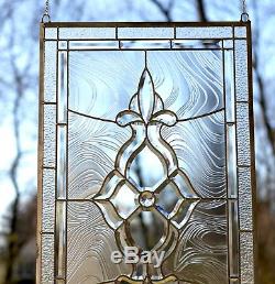 Stunning Handcrafted stained glass Clear Beveled window panel, 20.5 x 34.5