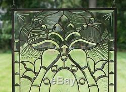 Stunning Handcrafted stained glass Clear Beveled window panel, 20.5 x 34.5