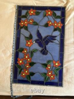 Stunning Signed Handcrafted Stained Glass Panel- Hummingbird & Blossoms, 1995