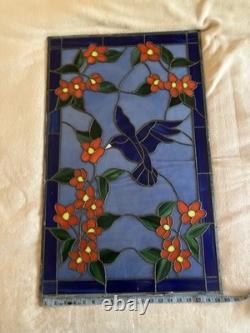 Stunning Signed Handcrafted Stained Glass Panel- Hummingbird & Blossoms, 1995