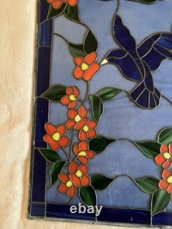 Stunning Signed Handcrafted Stained Glass Panel- Hummingbird & Blossoms, 1995