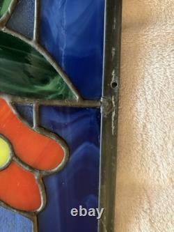 Stunning Signed Handcrafted Stained Glass Panel- Hummingbird & Blossoms, 1995